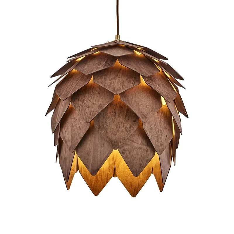 Wooden Pine Cone Pendant Light