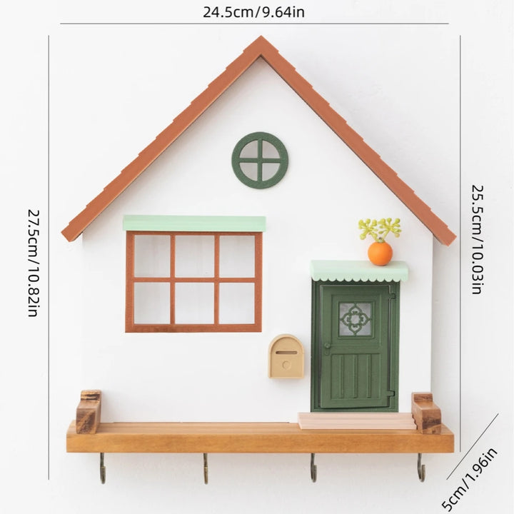 Home Village Wooden Key Holder – Decorative Wall Organizer with Shelves & Hooks