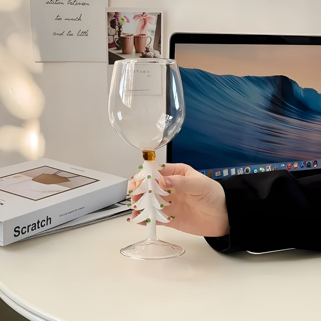 Christmas Tree Stem Wine Glass - Festive Holiday Glassware