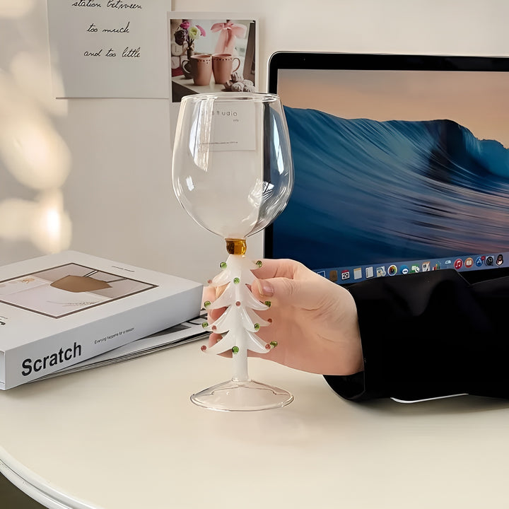 Christmas Tree Stem Wine Glass - Festive Holiday Glassware