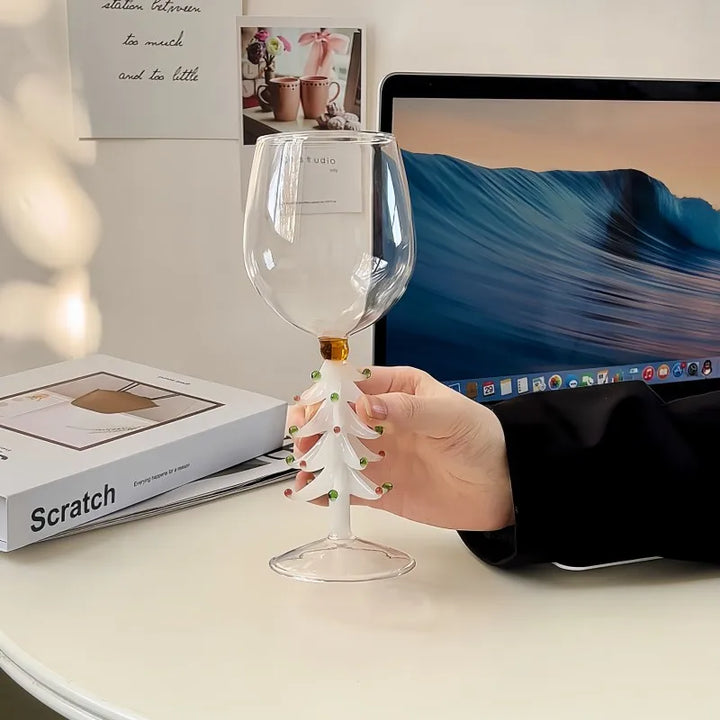 Christmas Tree Stem Wine Glass - Festive Holiday Glassware