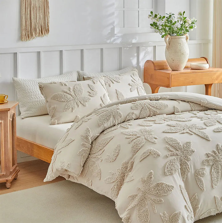 Florin Tufted Duvet Cover Set – Textured Botanical Bedding Collection