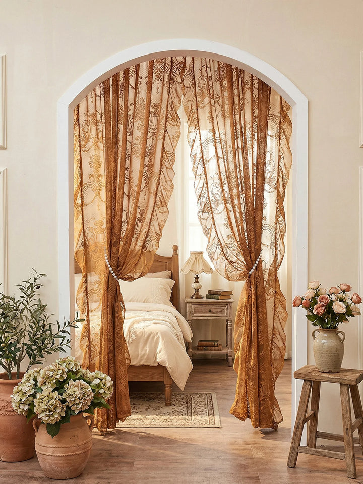 Brielle Lace Window Curtain | Ornate Floral Sheer Curtain Panel