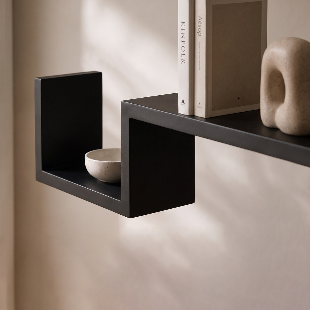 Kelby | Minimalist Wood S-Curve Wall Shelf for Books and Decor