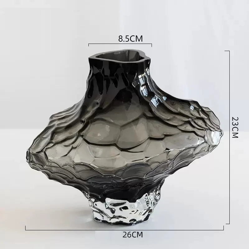 Cavetto Sculpted Glass Vase - Decorative Centerpiece
