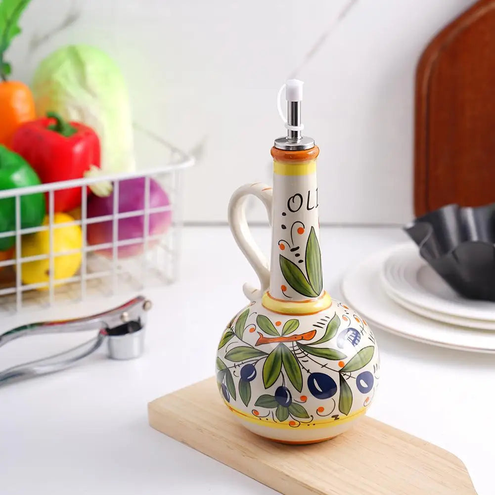 Tuscan Market Ceramic Oil Bottle – Decorative Olive Oil & Vinegar Dispenser