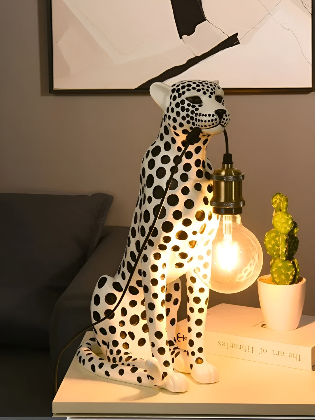 Leopard Resin Table Lamp | Art Deco Style Lamp