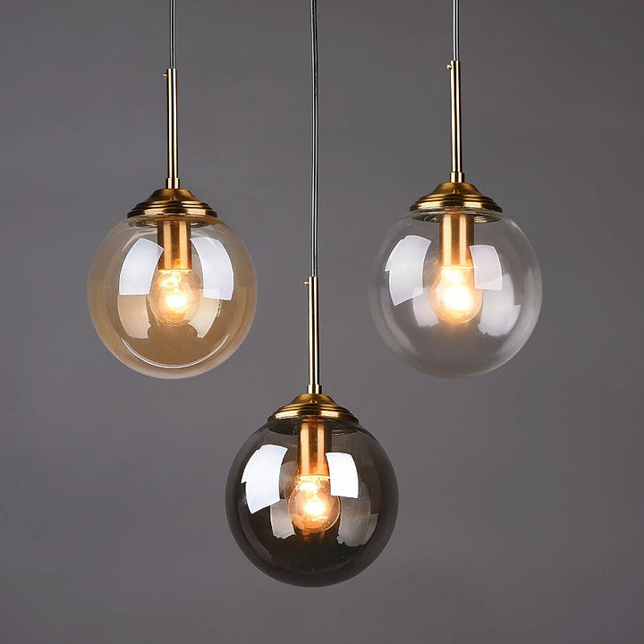 Orbit Glass Globe Pendant Light | Modern Polished Steel Hanging Lamp