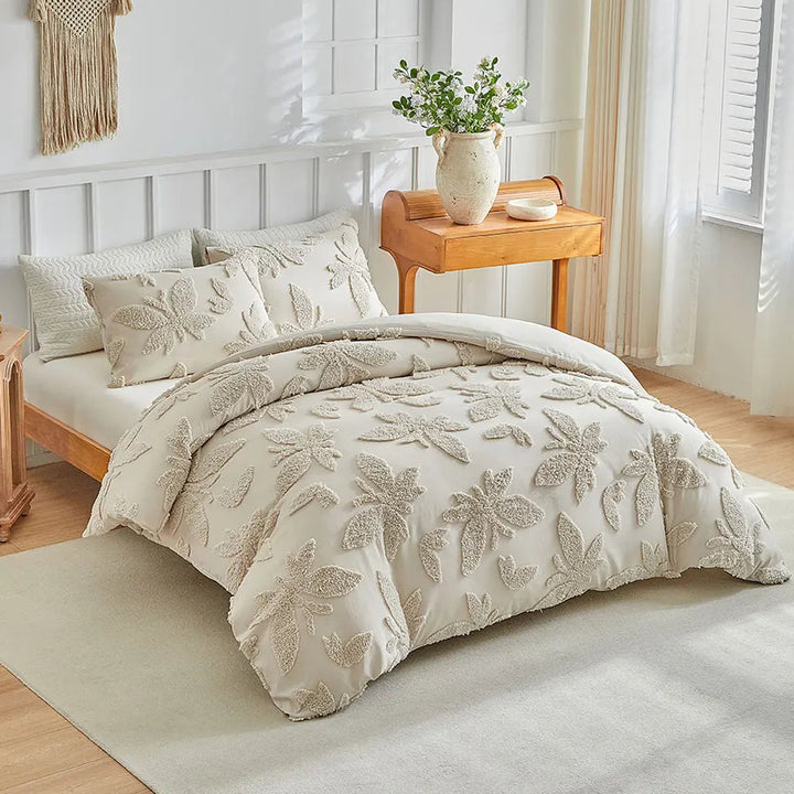 Florin Tufted Duvet Cover Set – Textured Botanical Bedding Collection