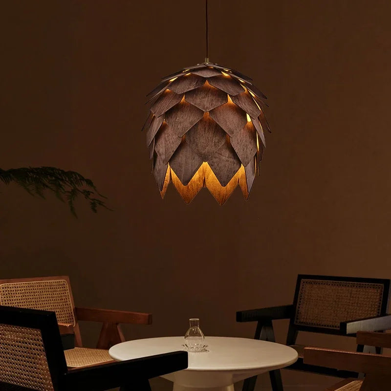 Wooden Pine Cone Pendant Light