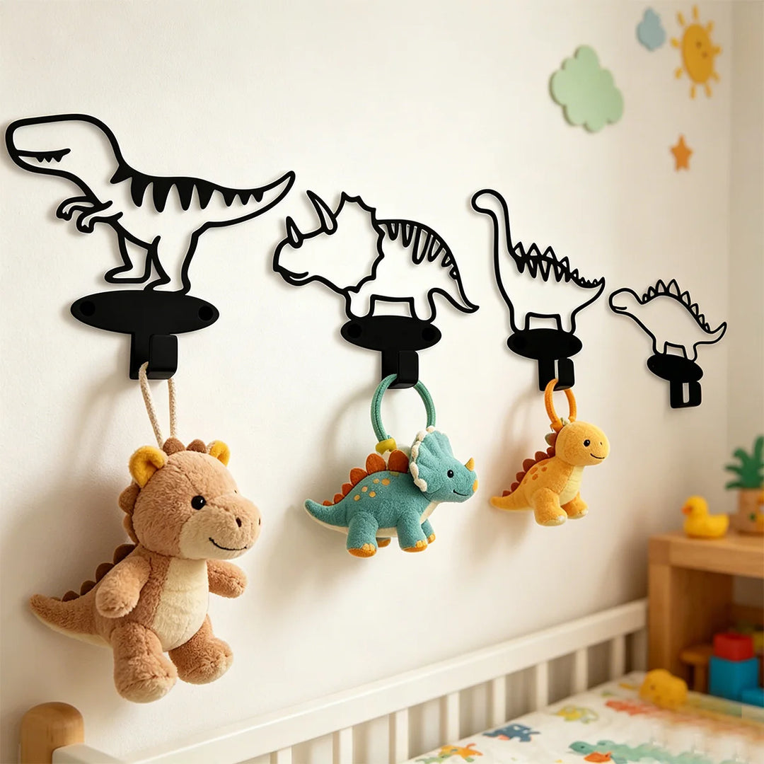 Rawrix | Cartoon Dinosaur Metal Wall Hooks Set of 4 Kids Room Decor