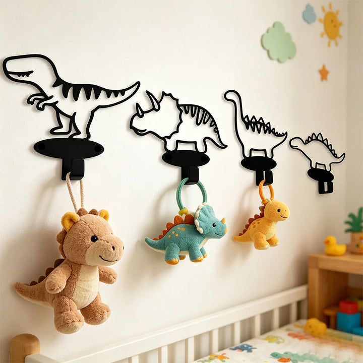 Rawrix | Cartoon Dinosaur Metal Wall Hooks Set of 4 Kids Room Decor