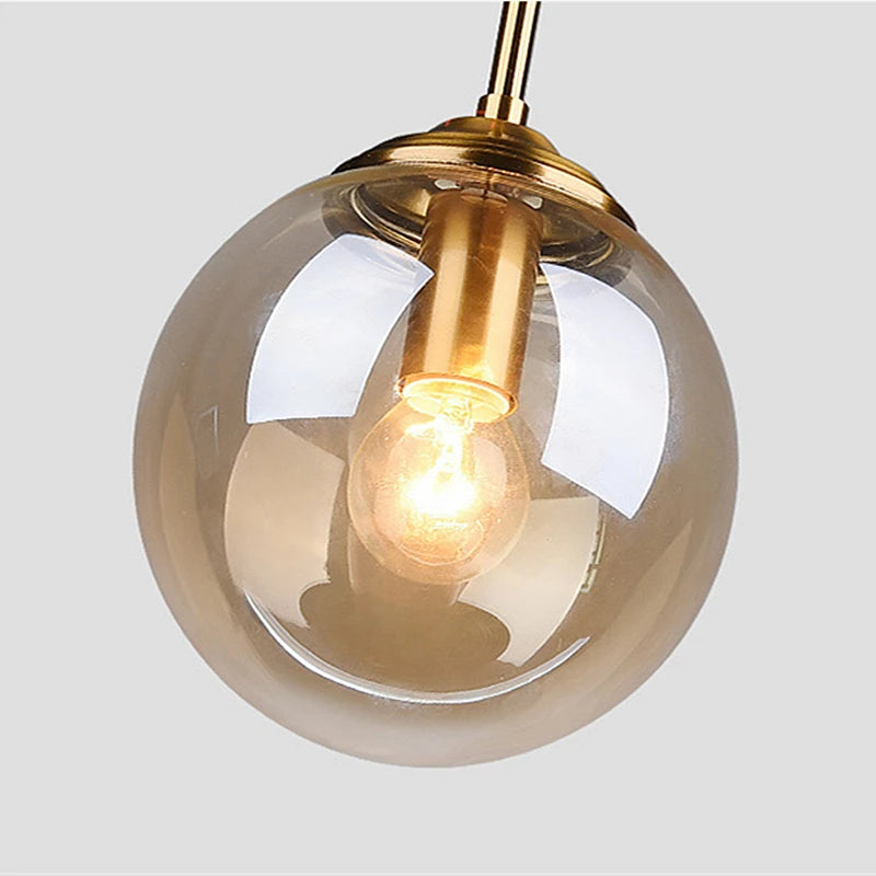 Orbit Glass Globe Pendant Light | Modern Polished Steel Hanging Lamp