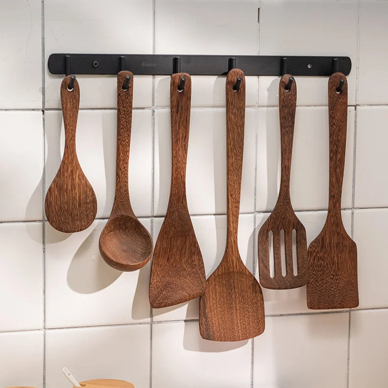 Rustic Cedar Kitchen 6-Piece Wooden Cooking Utensil Set | Natural Cooking Set
