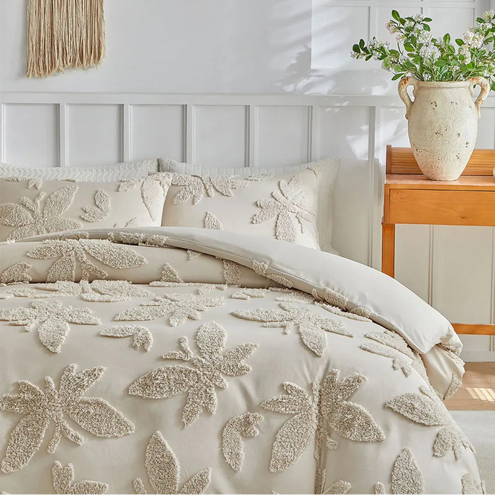 Florin Tufted Duvet Cover Set – Textured Botanical Bedding Collection