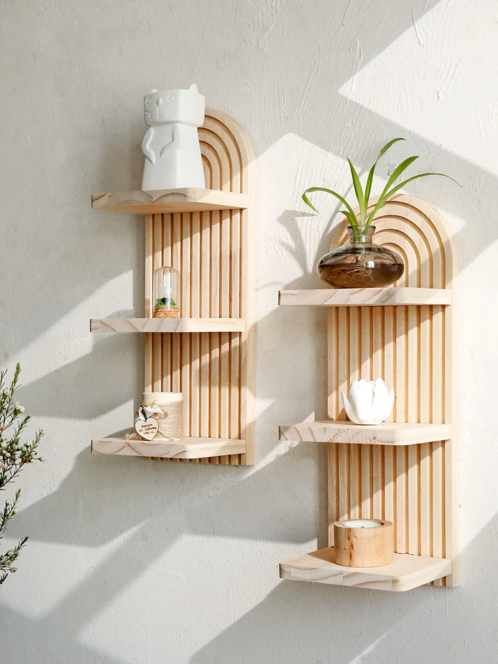Arch Wall Shelf – Boho 3-Tier Wooden Floating Wall Shelves for Decor & Display