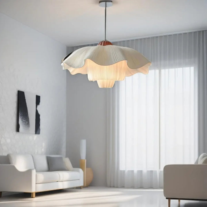 Lunara Pleated Fabric Pendant Light – White Sculpted Wave Shade with Soft Ambient Glow