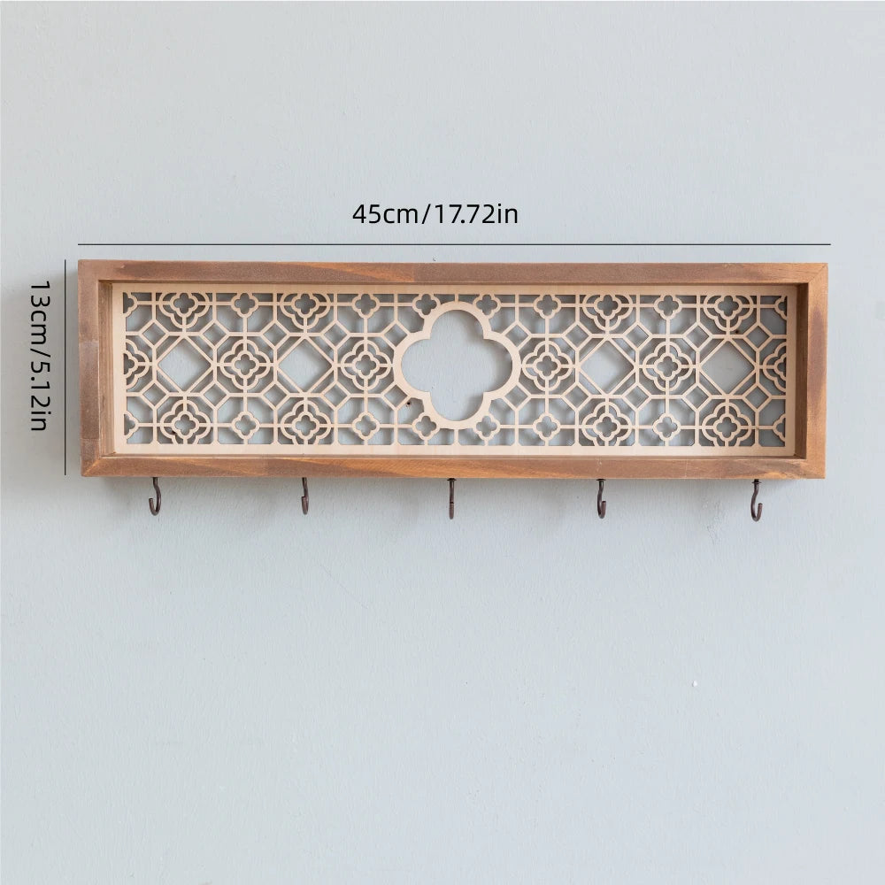 Home Village Wooden Key Holder – Decorative Wall Organizer with Shelves & Hooks