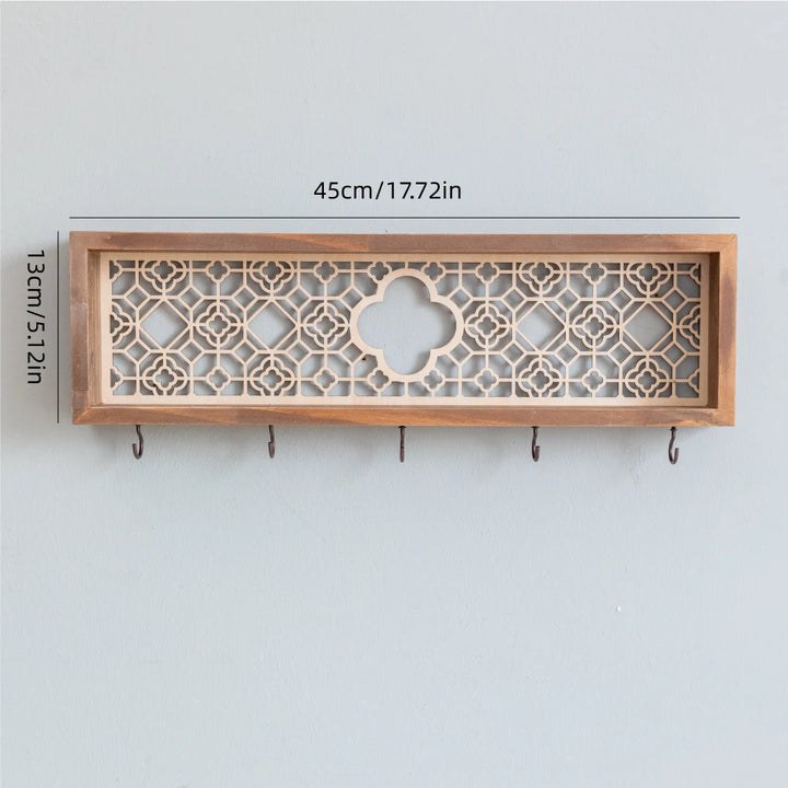 Home Village Wooden Key Holder – Decorative Wall Organizer with Shelves & Hooks