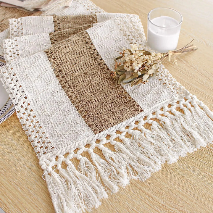 Harvest Stripe Runner – Boho Linen Table Runner with Tassels