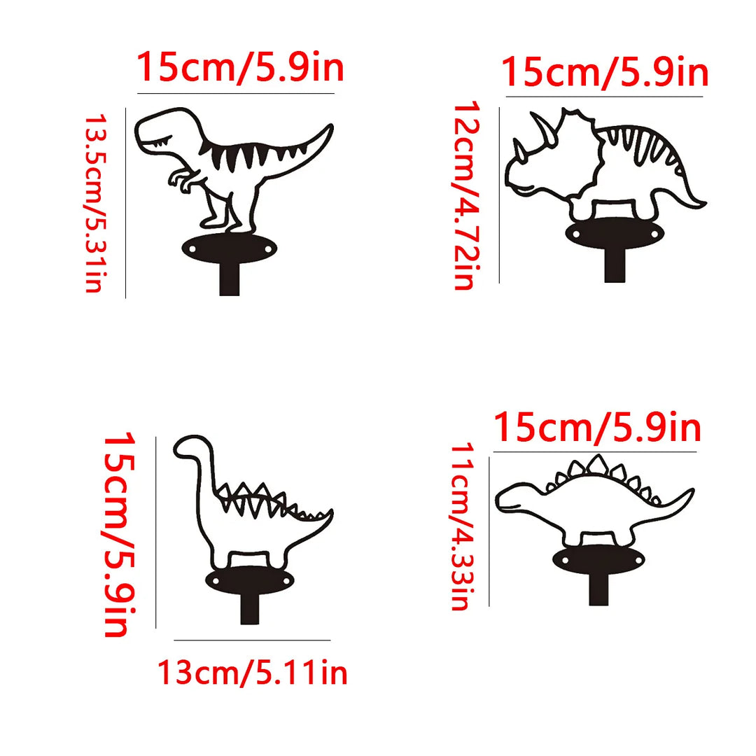 Rawrix | Cartoon Dinosaur Metal Wall Hooks Set of 4 Kids Room Decor