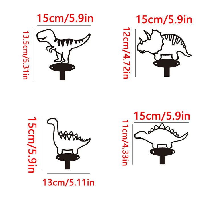 Rawrix | Cartoon Dinosaur Metal Wall Hooks Set of 4 Kids Room Decor