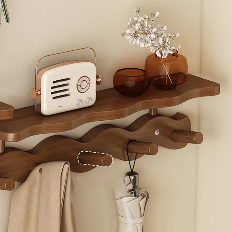 Ripple Bamboo Entryway Wall Rack – Coat, Bag & Key Hooks with Shelf