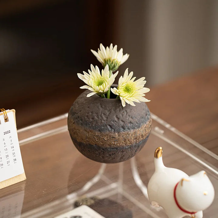 Terra Ridge Textured Ceramic Vase – Sculptural Stoneware Accent Vases in Earth Tones