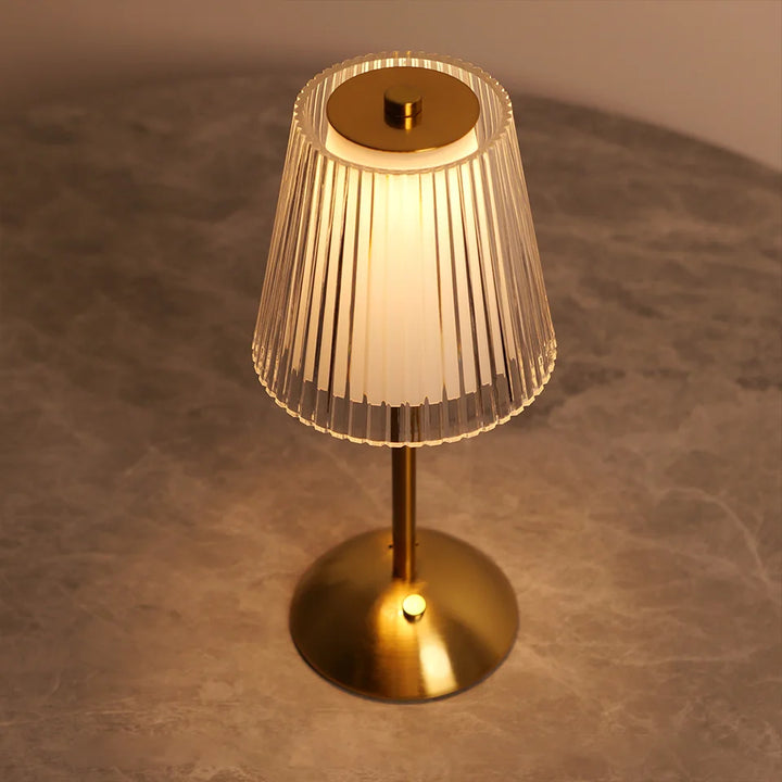 Pleated Rechargeable Table Lamp – Pleated Acrylic Shade with Metal Base