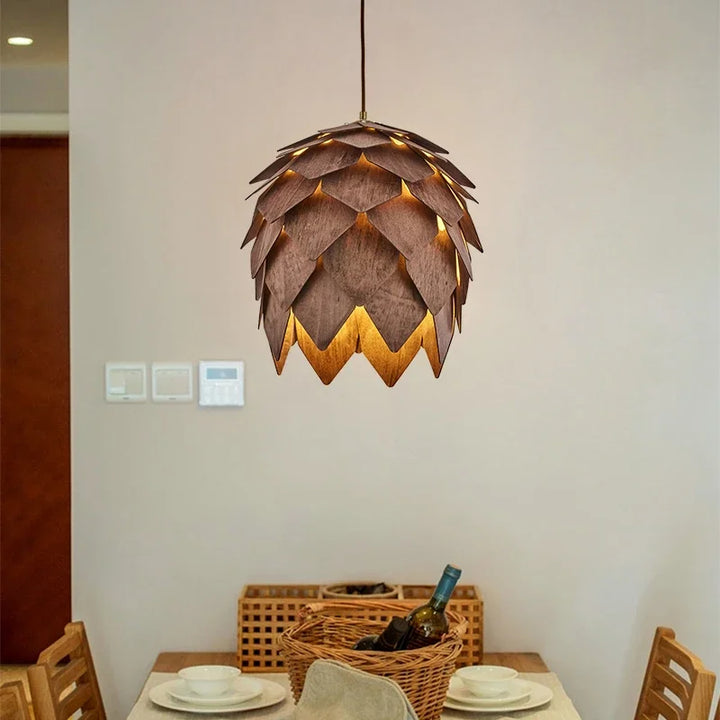 Wooden Pine Cone Pendant Light