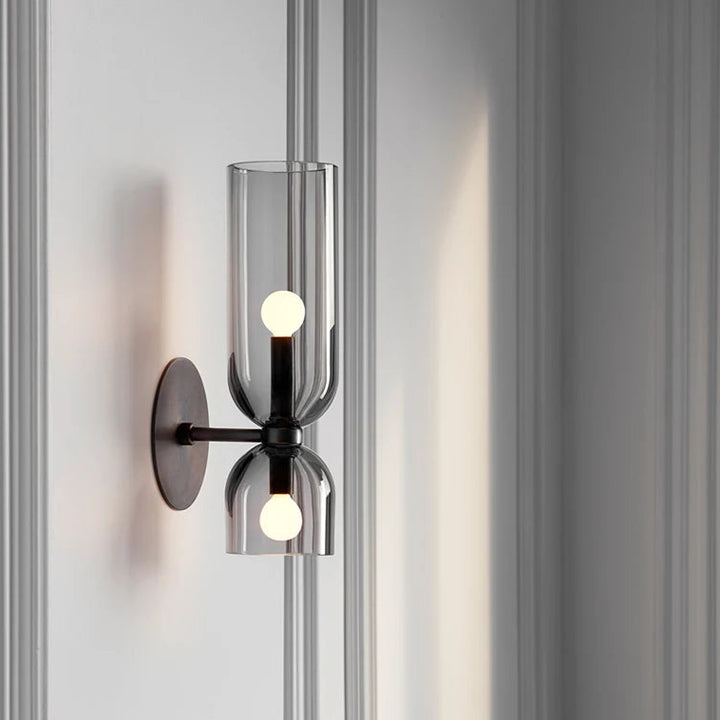 Linea Duo Glass Wall Sconce – Dual Cylinder Accent Light with Metal Base