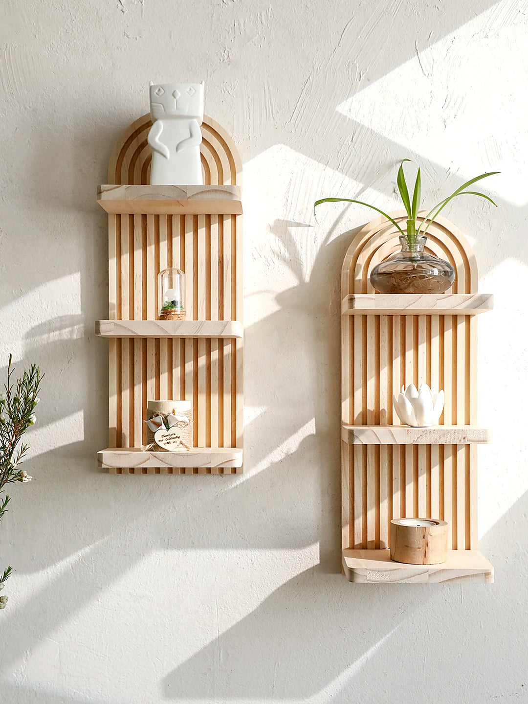 Arch Wall Shelf – Boho 3-Tier Wooden Floating Wall Shelves for Decor & Display