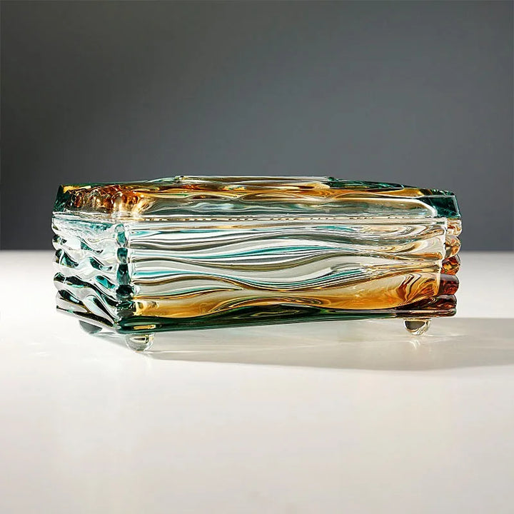 Aurora Glass Tissue Box – Sculpted Rectangular Cover with Layered Glass Finish