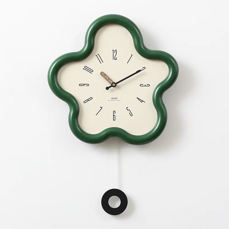 Bloomi Whimsical Scalloped Wall Clock, Flower Silhouette with Swinging Pendulum