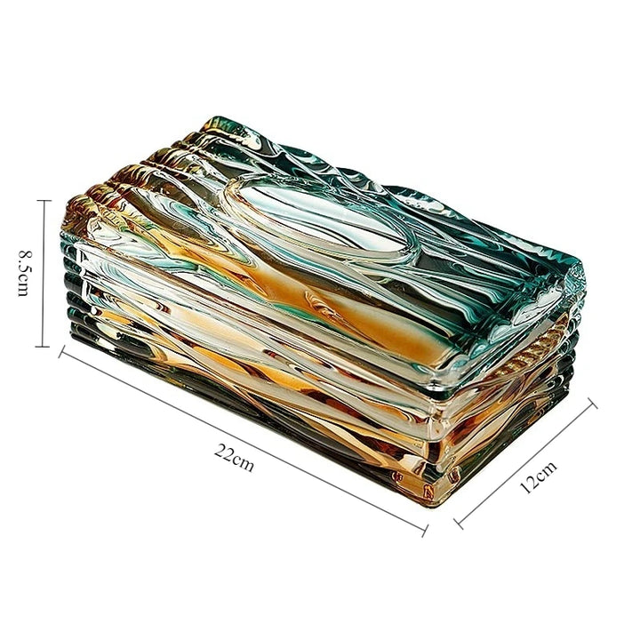 Aurora Glass Tissue Box – Sculpted Rectangular Cover with Layered Glass Finish