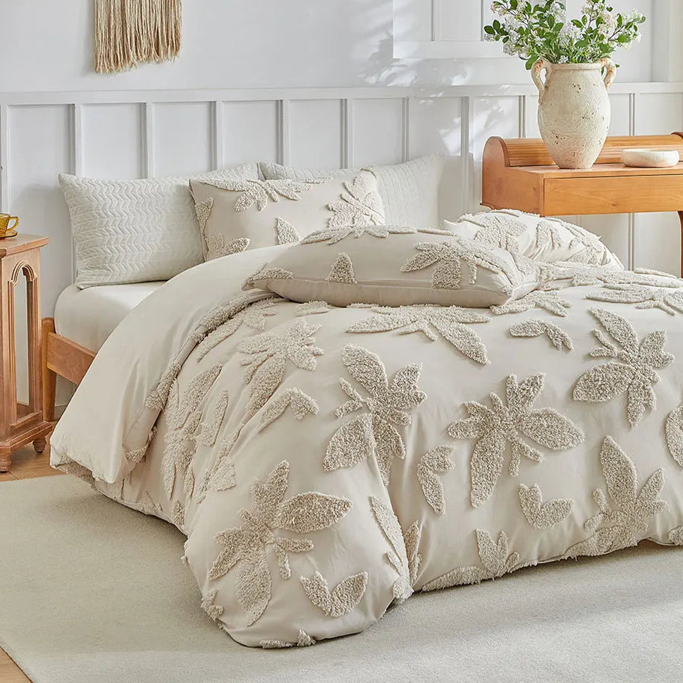 Florin Tufted Duvet Cover Set – Textured Botanical Bedding Collection