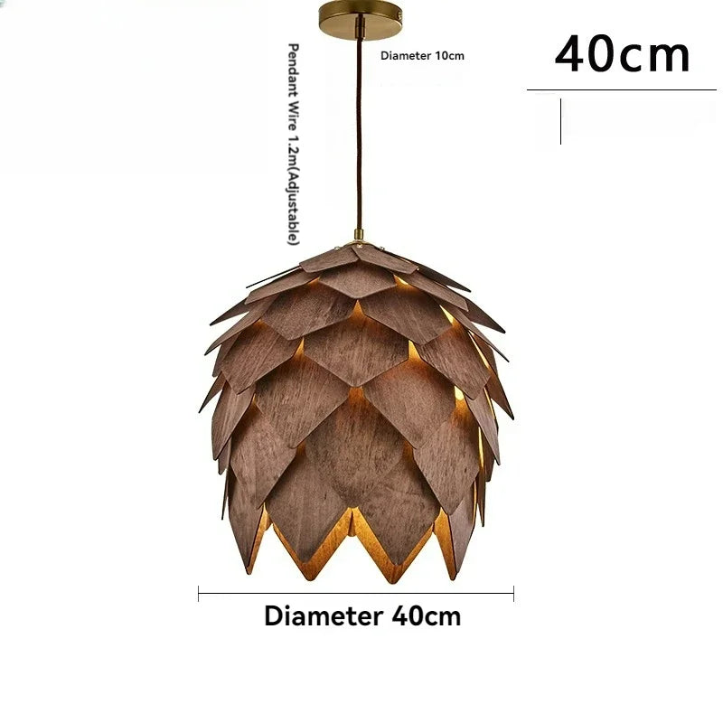 Wooden Pine Cone Pendant Light