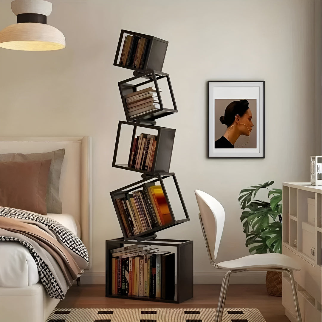 Leaning Tower Metal Cube Bookcase – Narrow Display Bookshelf