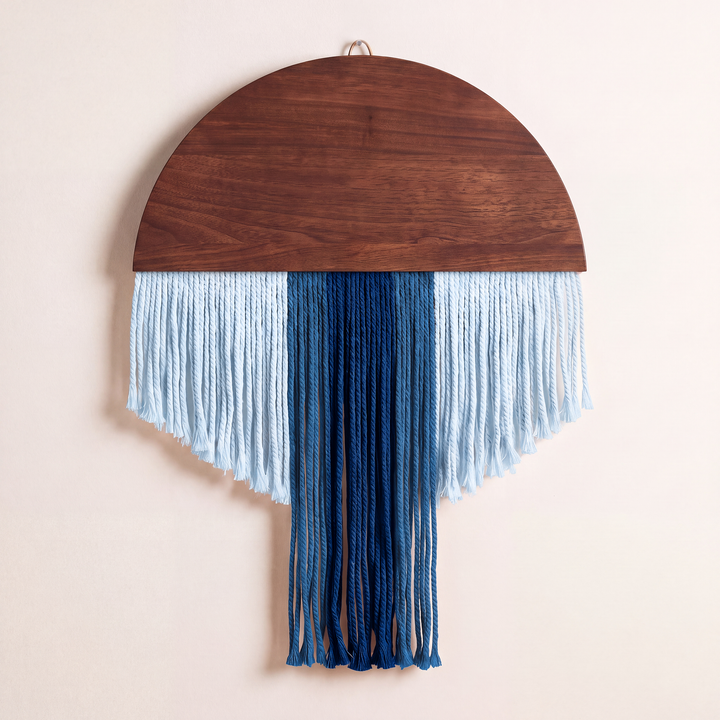 Selo Round Wood & Fringe Wall Tapestry | Boho Circle & Arc Macrame Wall Art for Living Room