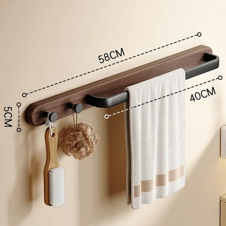 Leno Wooden Towel Rail with Hooks – Modern Utility Bathroom Bar