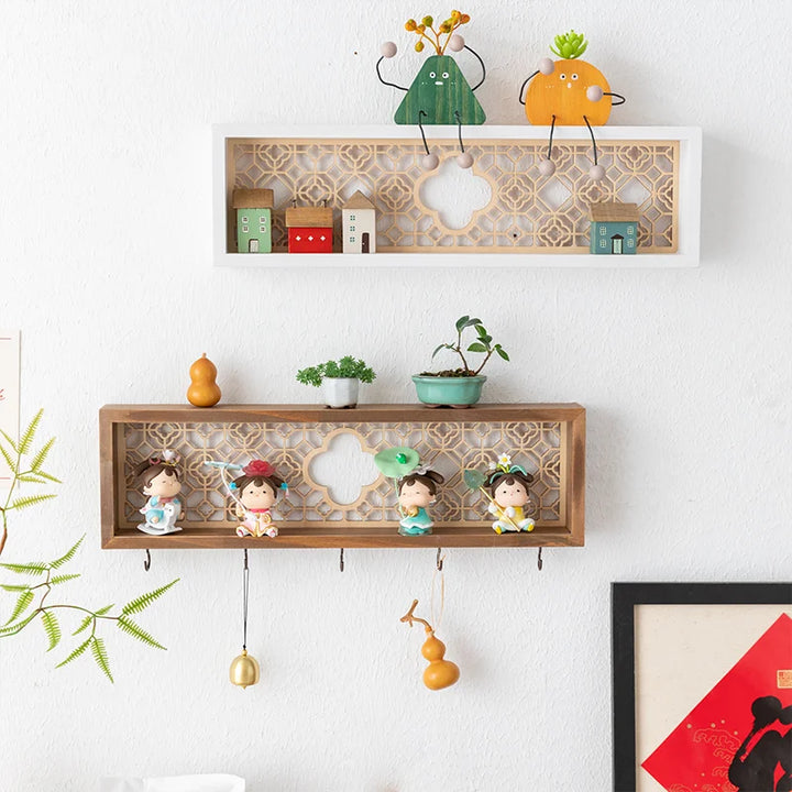 Home Village Wooden Key Holder – Decorative Wall Organizer with Shelves & Hooks