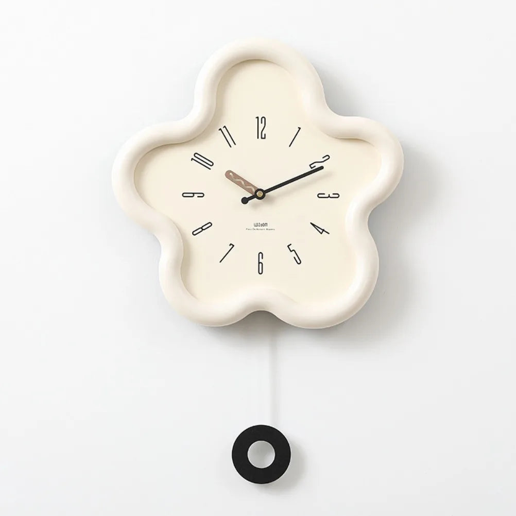 Bloomi Whimsical Scalloped Wall Clock, Flower Silhouette with Swinging Pendulum