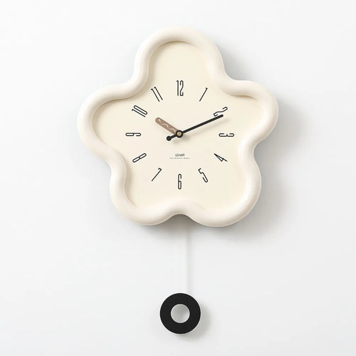 Bloomi Whimsical Scalloped Wall Clock, Flower Silhouette with Swinging Pendulum