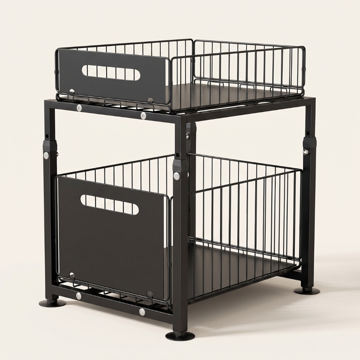 Stowe | 2-Tier Adjustable Metal Cabinet Storage Rack Slide-Out