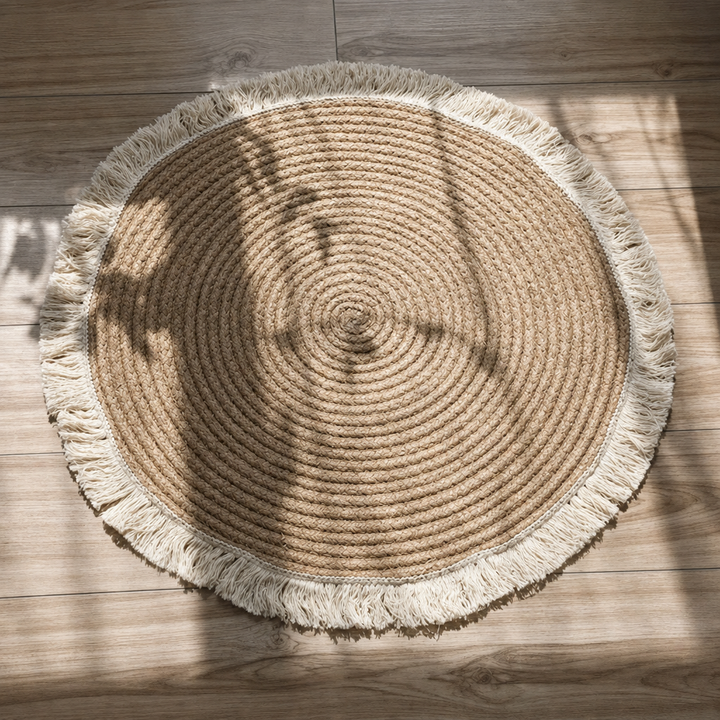 Sierra Braided Cotton Round Floor Mat with Tassel Trim – Washable, Multi-Size
