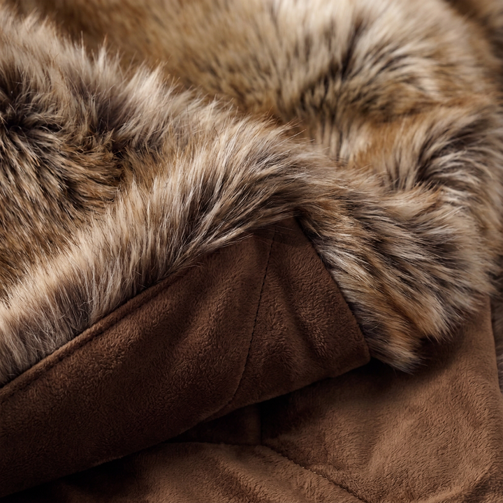 Bramble | Faux Fur Throw Blanket, Plush Brown Winter Blanket for Sofa & Bed