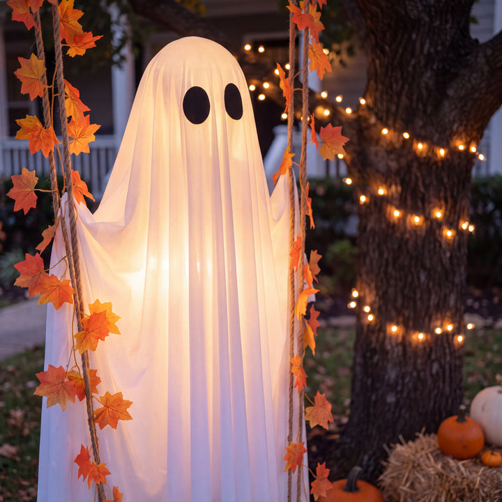 Grim | Light-Up Swinging Ghost Halloween Decoration with Remote-Control LED Effects