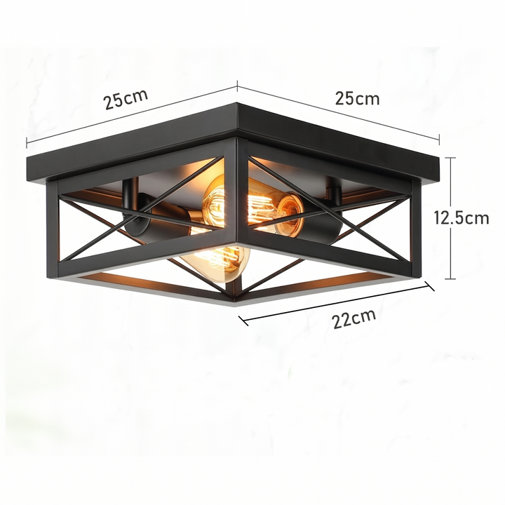 Stowe | Flush Mount Ceiling Light with Cage Frame and Dual Bulbs – Iron