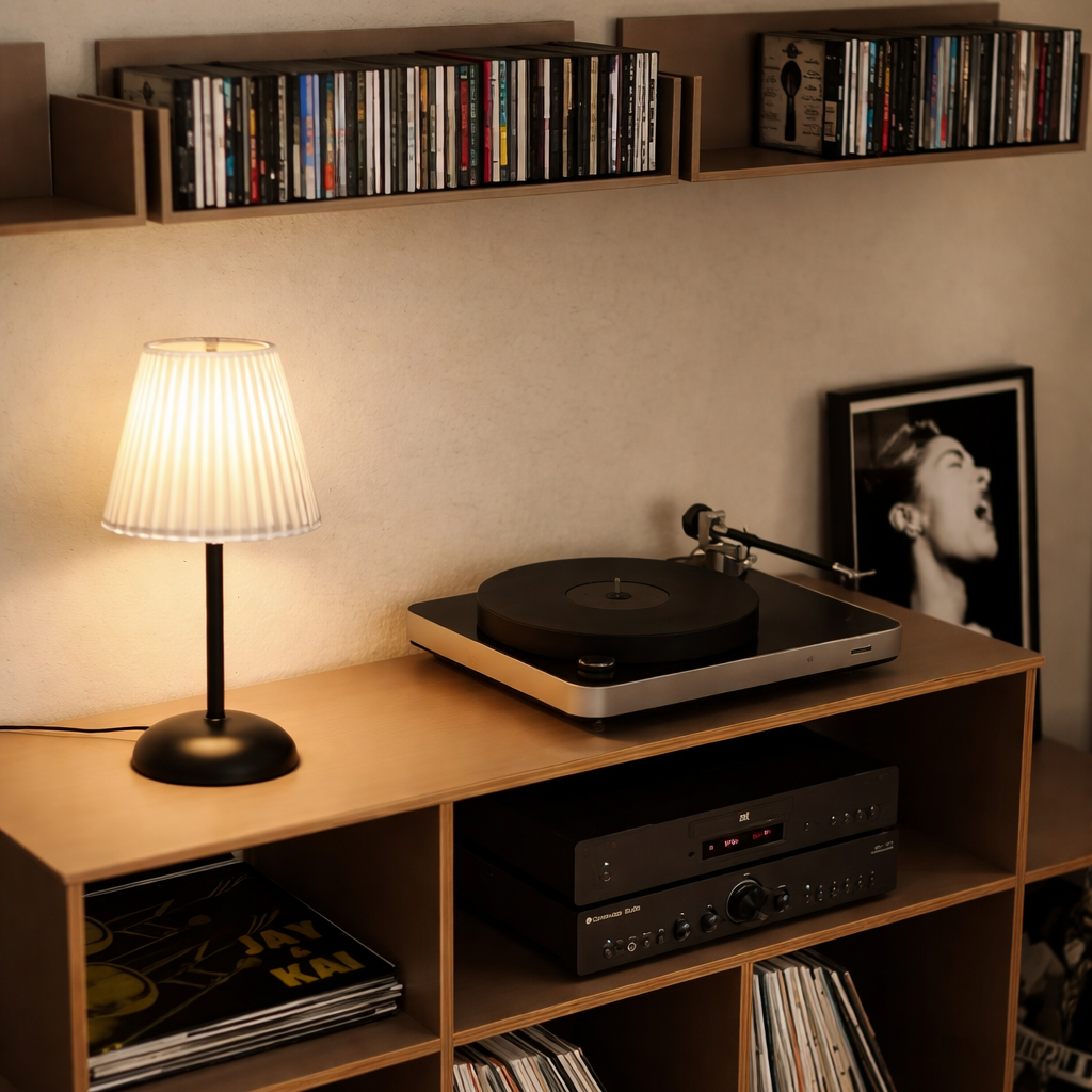 Pleated Rechargeable Table Lamp – Pleated Acrylic Shade with Metal Base
