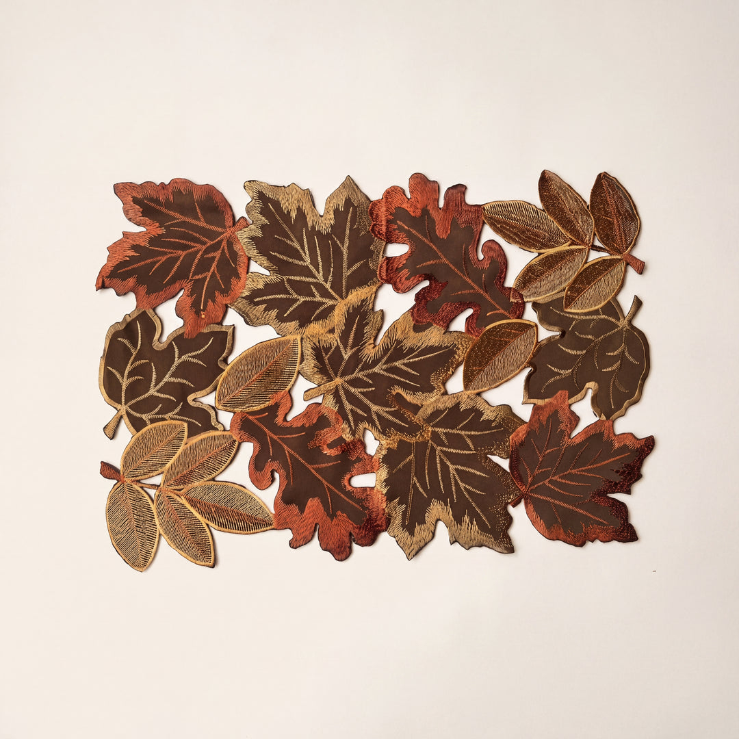 Tawny | Embroidered Fall Leaf Table Runner with Warm Harvest Foliage Design